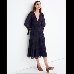 Madewell Tie-Sleeve Tiered Midi Dress in clip dot